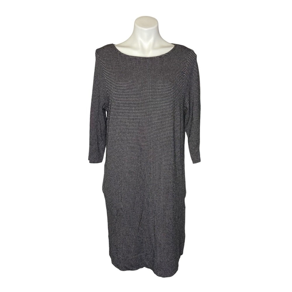 J JILL Ponte Shift Dress Patterned Mid Length Black Grey Womens Large